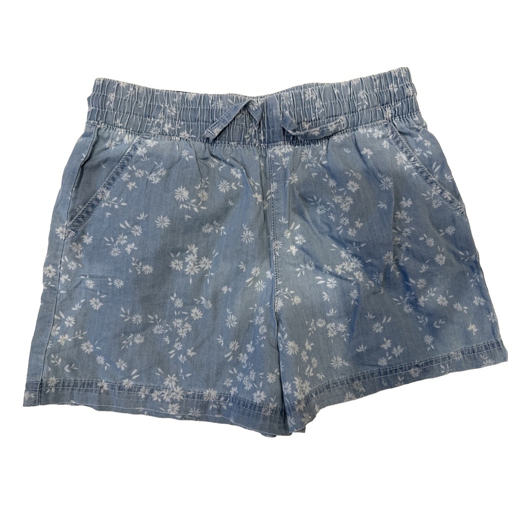 Gap Pull On Short Girls XL Blue New Floral Chambray Drawstring Pockets 2589